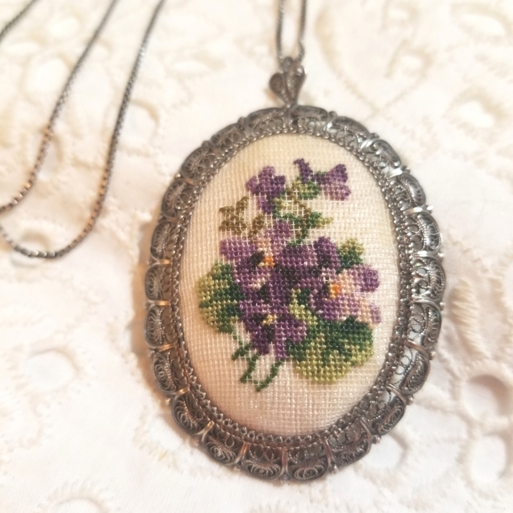 VTG STERLING 925 FILIGREE needle point necklace & brooch set two for one - Picture 6 of 9